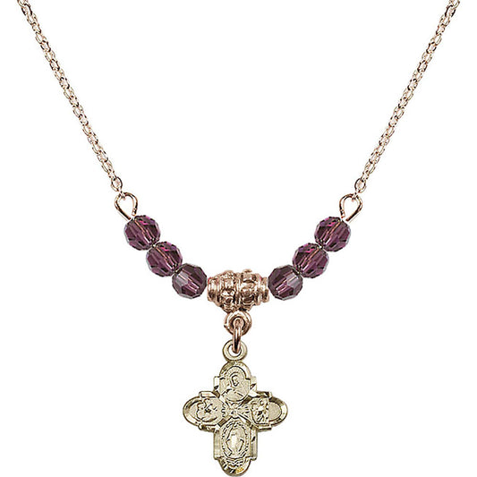 14kt Gold Filled 4-Way Birthstone Necklace with Amethyst Beads - 3143