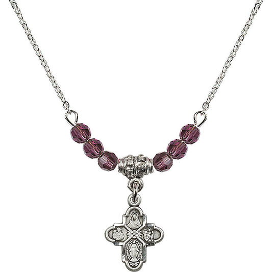 Sterling Silver 4-Way Birthstone Necklace with Amethyst Beads - 3143