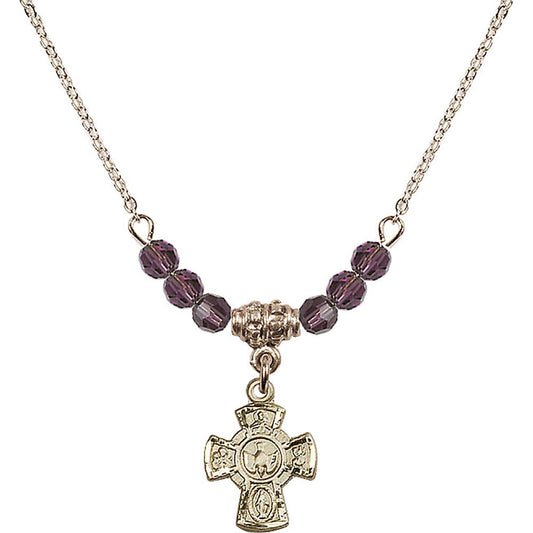 14kt Gold Filled 5-Way Birthstone Necklace with Amethyst Beads - 3145