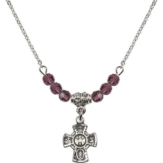 Sterling Silver 5-Way Birthstone Necklace with Amethyst Beads - 3145