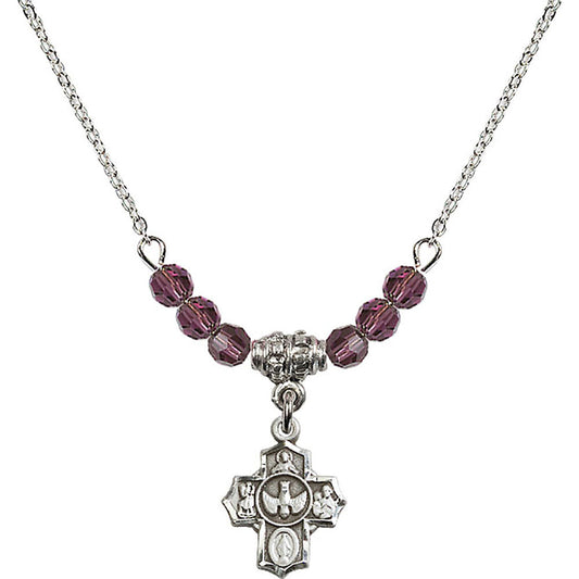 Sterling Silver 5-Way Birthstone Necklace with Amethyst Beads - 3190