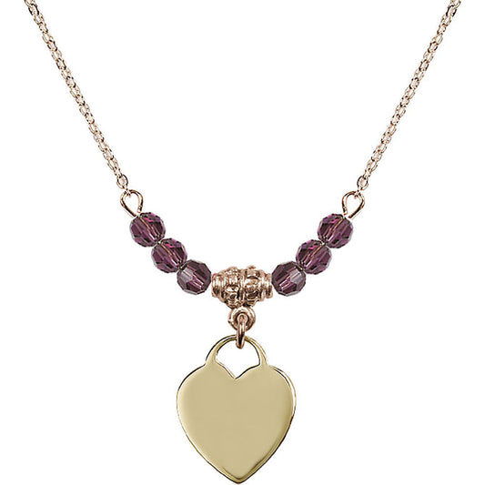 14kt Gold Filled Heart Birthstone Necklace with Amethyst Beads - 3400