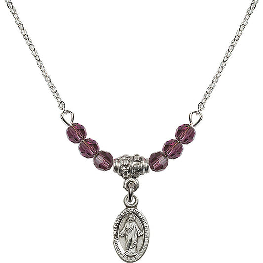 Sterling Silver Scapular Birthstone Necklace with Amethyst Beads - 4121