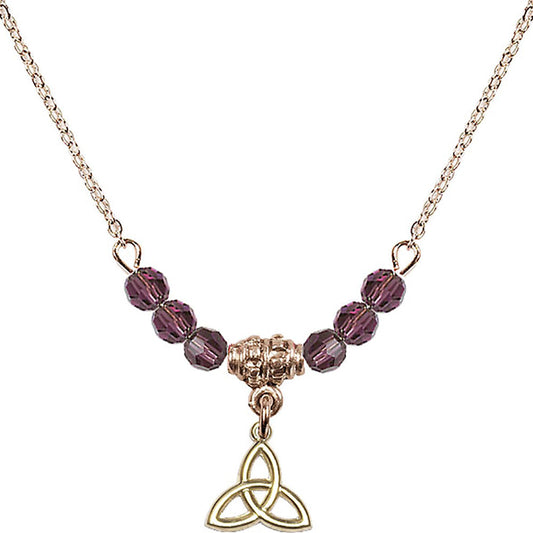 14kt Gold Filled Trinity Irish Knot Birthstone Necklace with Amethyst Beads - 5100