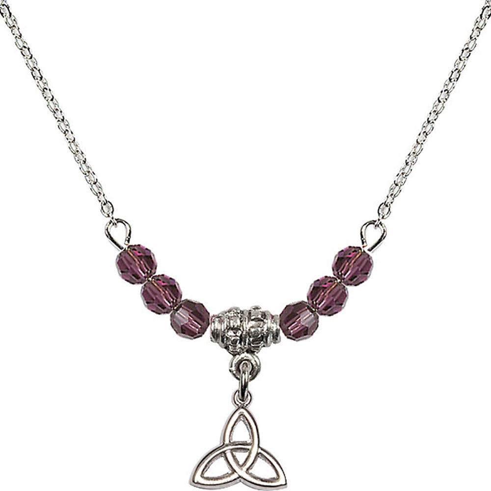 Sterling Silver Trinity Irish Knot Birthstone Necklace with Amethyst Beads - 5100