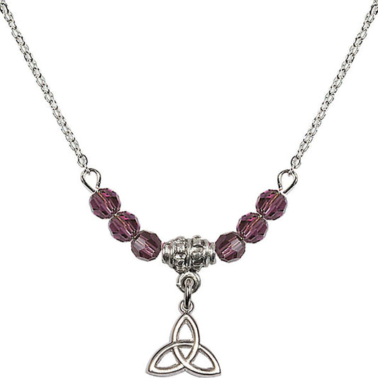 Sterling Silver Trinity Irish Knot Birthstone Necklace with Amethyst Beads - 5100