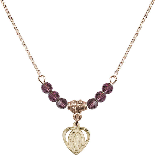 14kt Gold Filled Miraculous Birthstone Necklace with Amethyst Beads - 5401