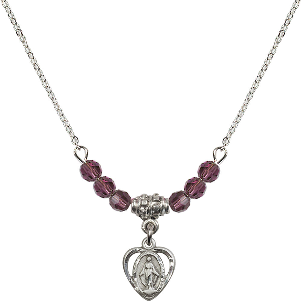 Sterling Silver Miraculous Birthstone Necklace with Amethyst Beads - 5401