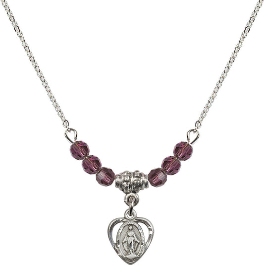 Sterling Silver Miraculous Birthstone Necklace with Amethyst Beads - 5401