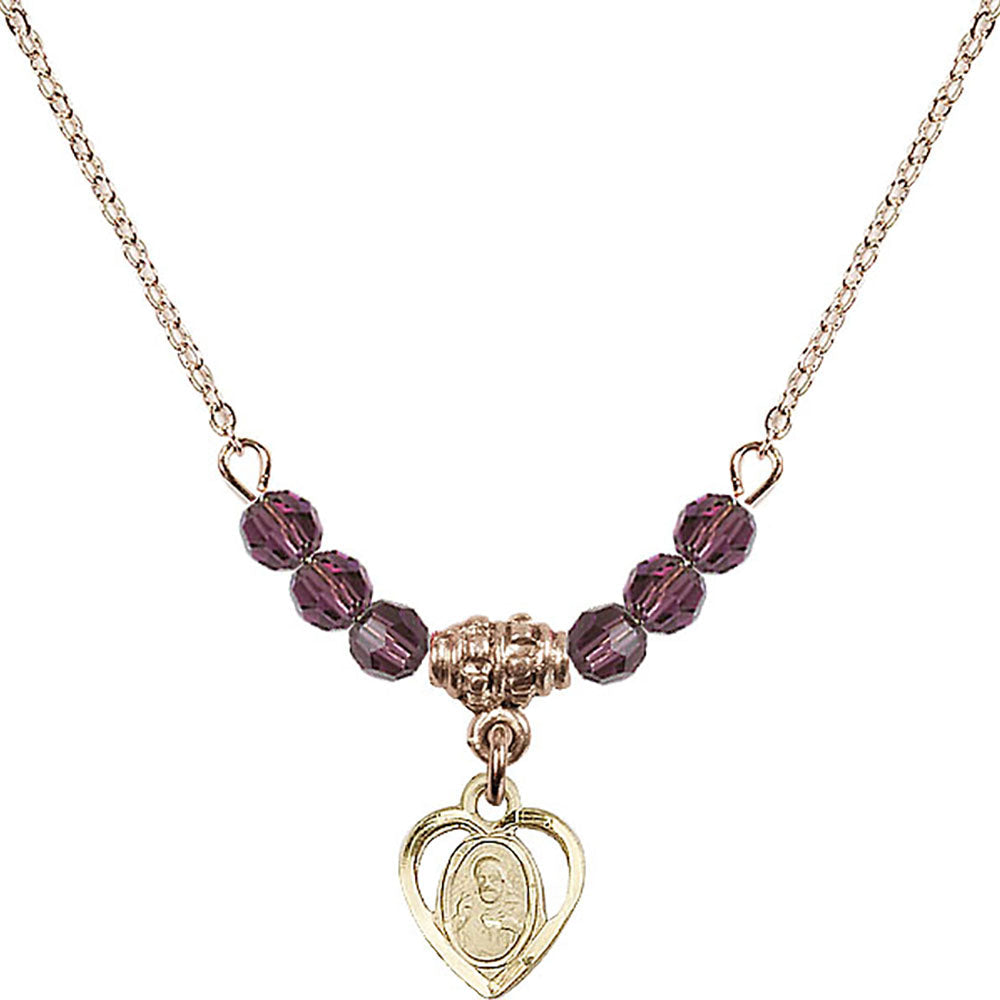 14kt Gold Filled Scapular Birthstone Necklace with Amethyst Beads - 5402
