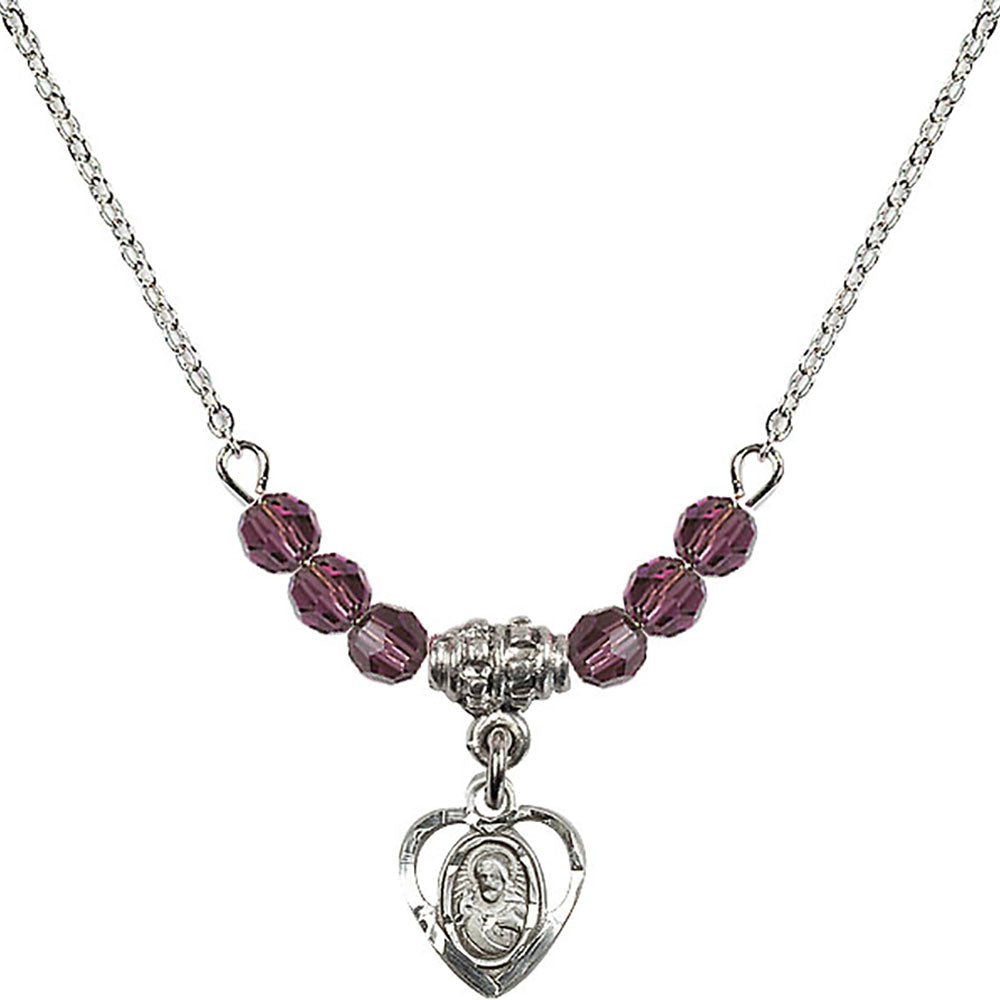 Sterling Silver Scapular Birthstone Necklace with Amethyst Beads - 5402
