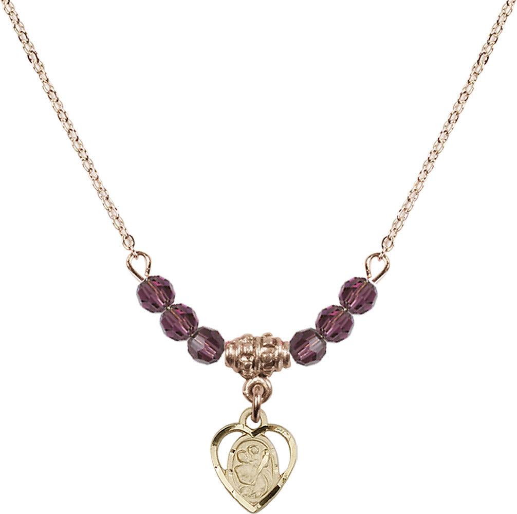14kt Gold Filled Saint Christopher Birthstone Necklace with Amethyst Beads - 5403