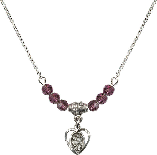 Sterling Silver Saint Christopher Birthstone Necklace with Amethyst Beads - 5403