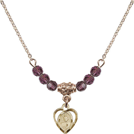 14kt Gold Filled Saint Jude Birthstone Necklace with Amethyst Beads - 5404