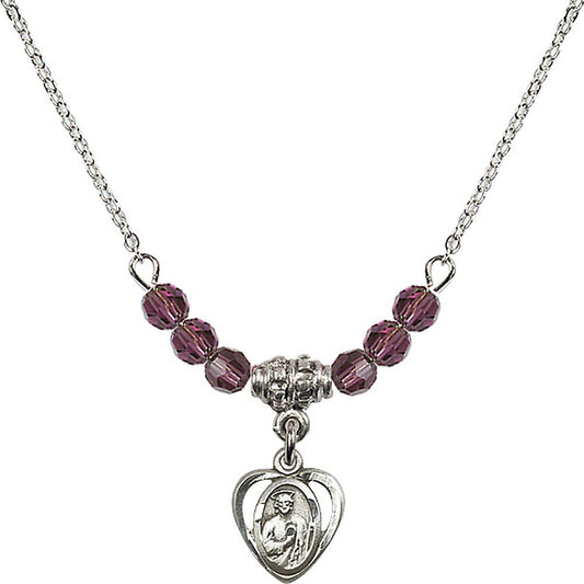 Sterling Silver Saint Jude Birthstone Necklace with Amethyst Beads - 5404