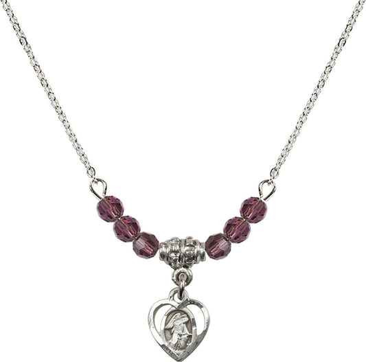 Sterling Silver Guardian Angel Birthstone Necklace with Amethyst Beads - 5407