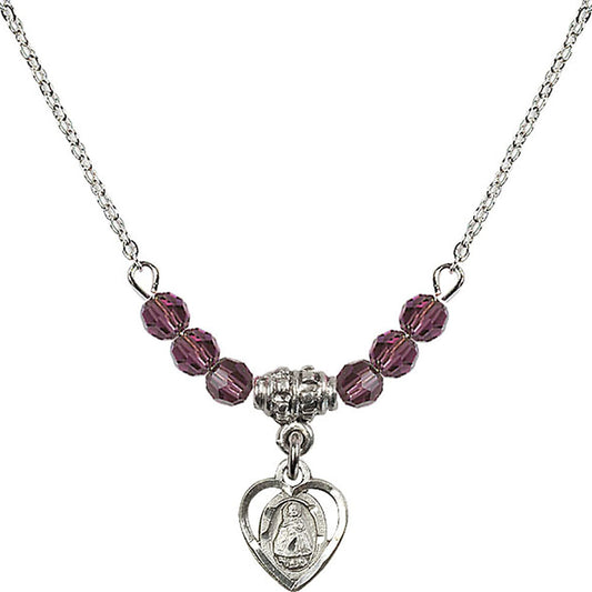 Sterling Silver Infant Birthstone Necklace with Amethyst Beads - 5413