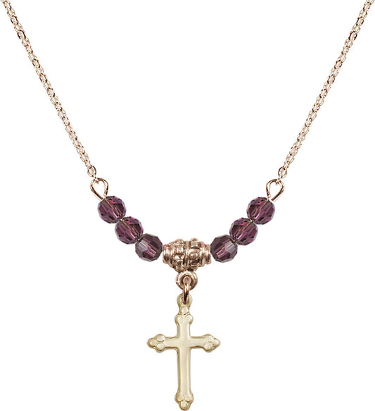 14kt Gold Filled Cross Birthstone Necklace with Amethyst Beads - 5415