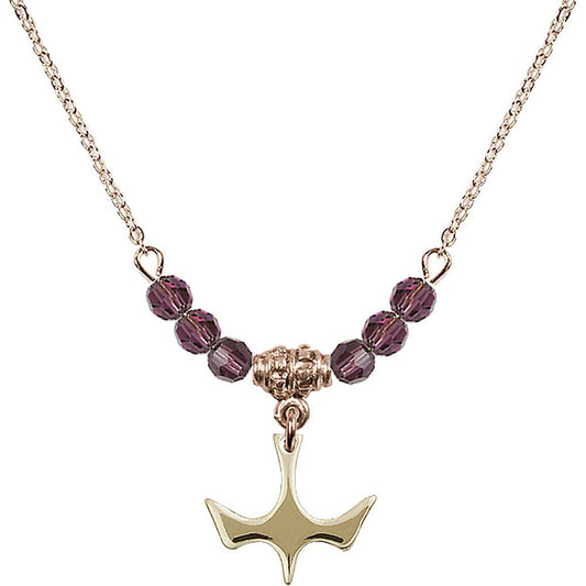 14kt Gold Filled Holy Spirit Birthstone Necklace with Amethyst Beads - 5431