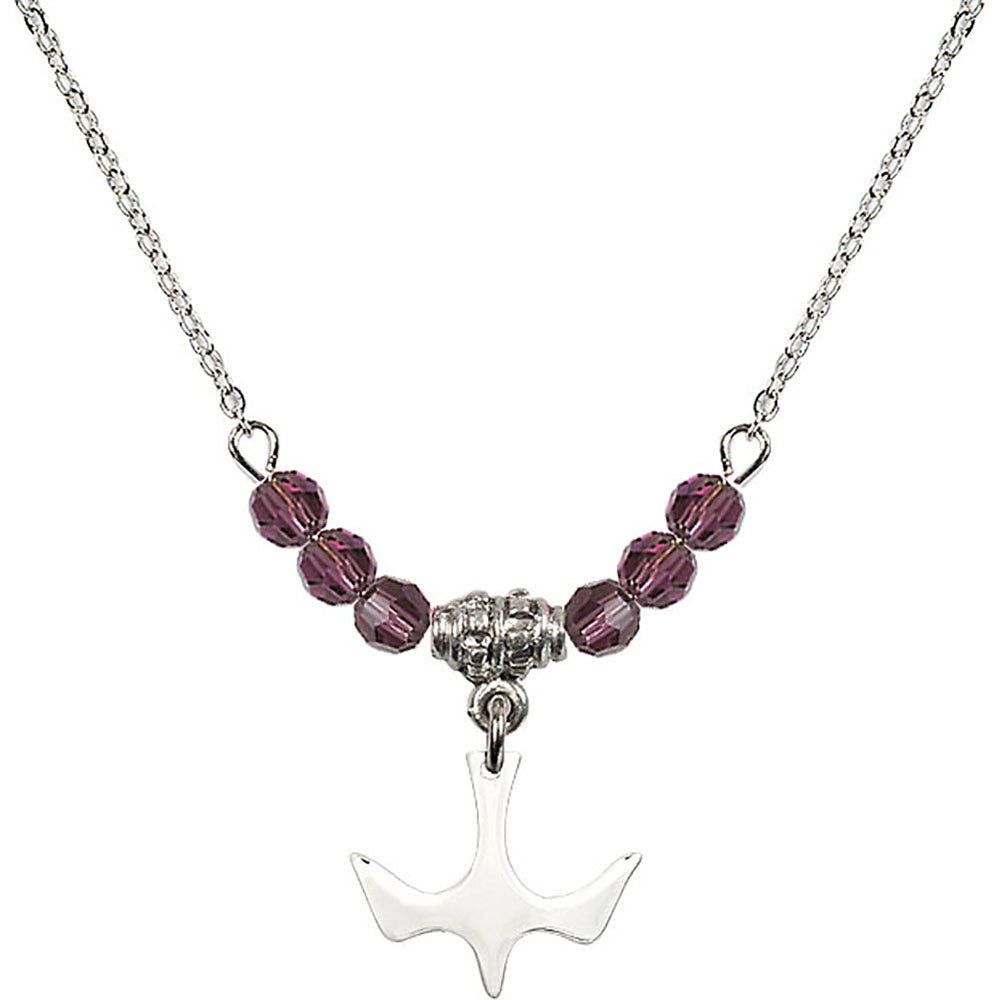 Sterling Silver Holy Spirit Birthstone Necklace with Amethyst Beads - 5431