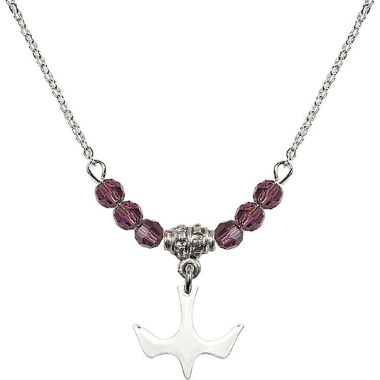 Sterling Silver Holy Spirit Birthstone Necklace with Amethyst Beads - 5431