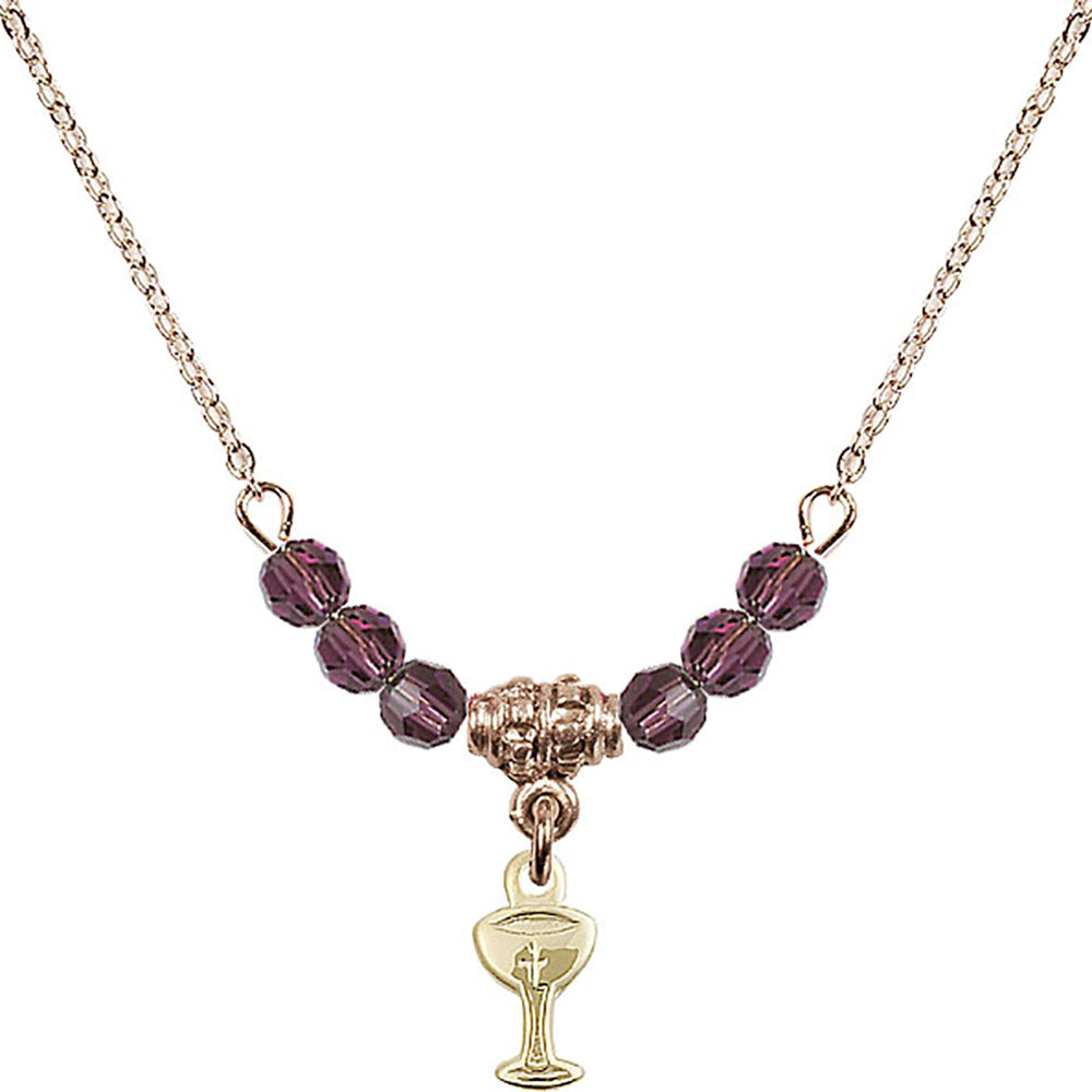 14kt Gold Filled Chalice Birthstone Necklace with Amethyst Beads - 5614
