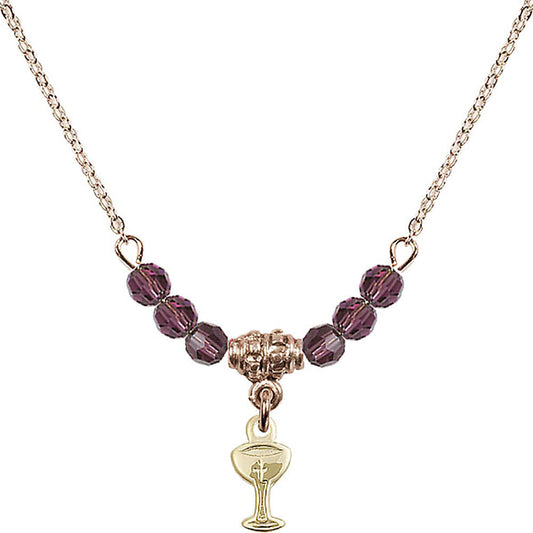 14kt Gold Filled Chalice Birthstone Necklace with Amethyst Beads - 5614