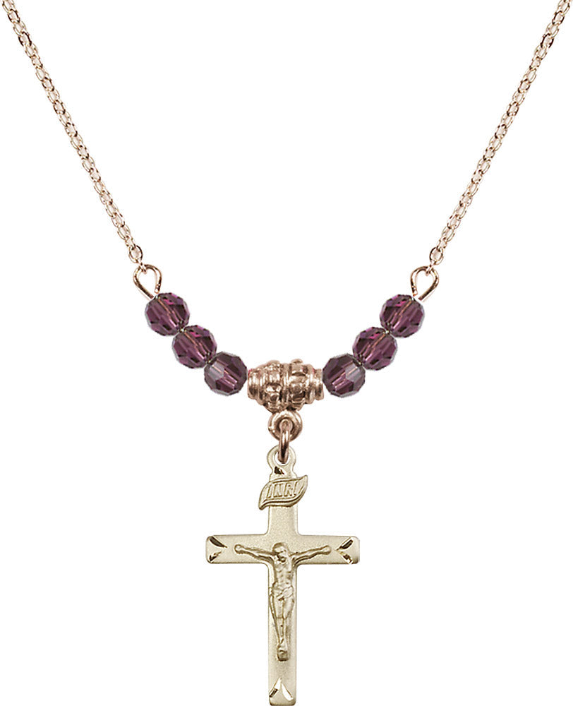 14kt Gold Filled Crucifix Birthstone Necklace with Amethyst Beads - 5668