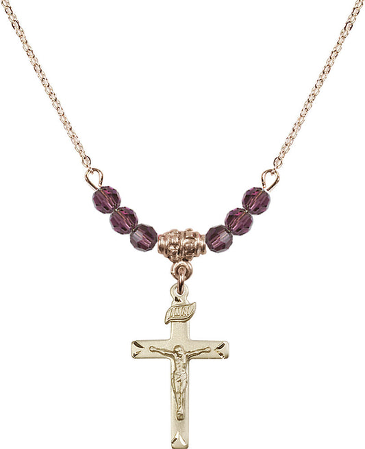 14kt Gold Filled Crucifix Birthstone Necklace with Amethyst Beads - 5668
