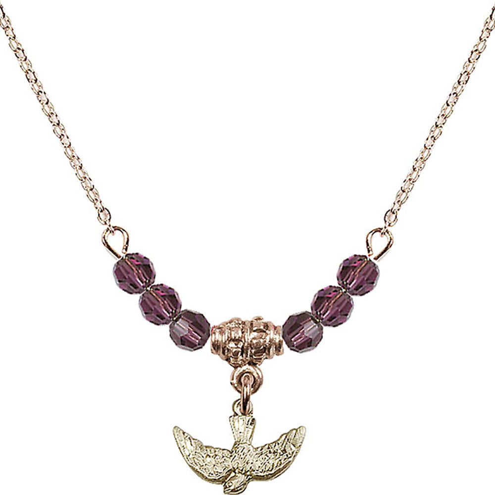 14kt Gold Filled Holy Spirit Birthstone Necklace with Amethyst Beads - 5911