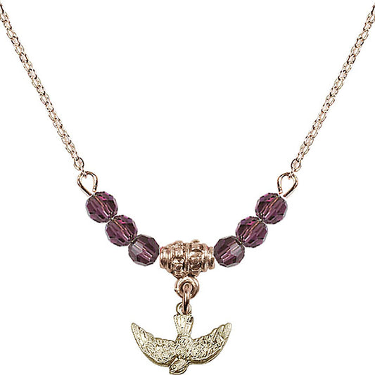 14kt Gold Filled Holy Spirit Birthstone Necklace with Amethyst Beads - 5911