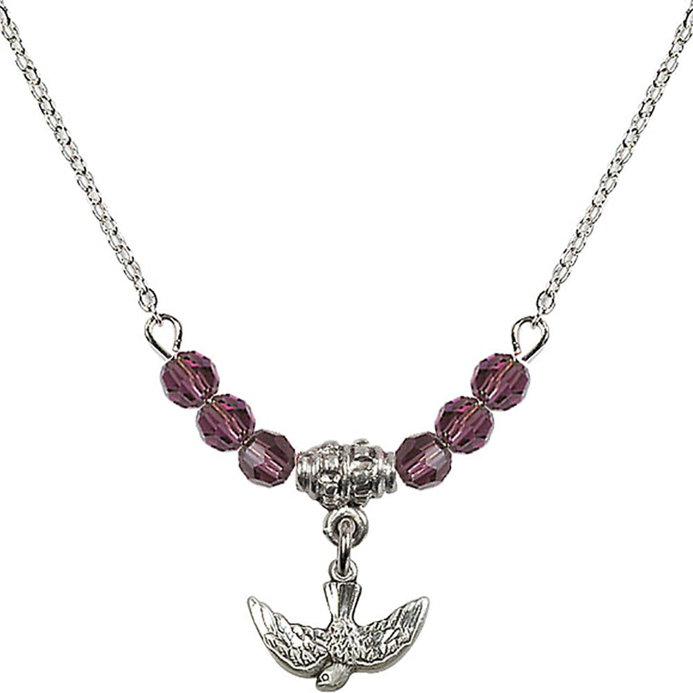 Sterling Silver Holy Spirit Birthstone Necklace with Amethyst Beads - 5911