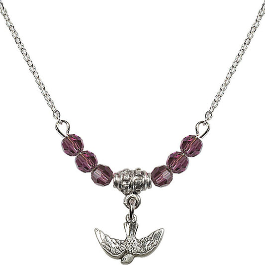 Sterling Silver Holy Spirit Birthstone Necklace with Amethyst Beads - 5911