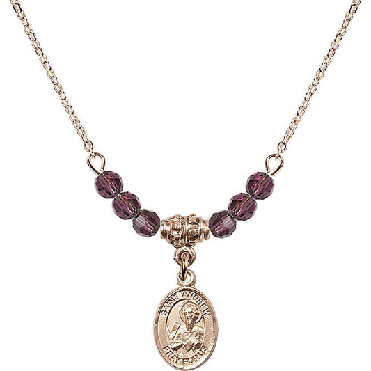14kt Gold Filled Saint Andrew the Apostle Birthstone Necklace with Amethyst Beads - 9000