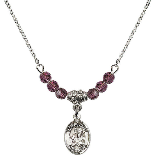 Sterling Silver Saint Andrew the Apostle Birthstone Necklace with Amethyst Beads - 9000