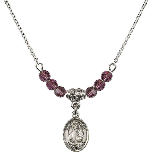 Sterling Silver Saint Albert the Great Birthstone Necklace with Amethyst Beads - 9001