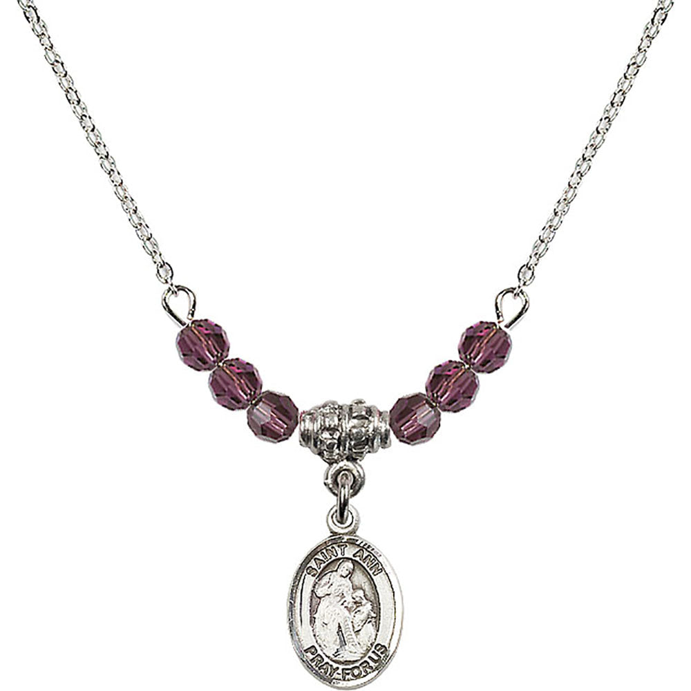 Sterling Silver Saint Ann Birthstone Necklace with Amethyst Beads - 9002
