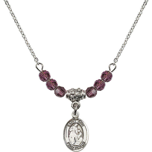 Sterling Silver Saint Ann Birthstone Necklace with Amethyst Beads - 9002