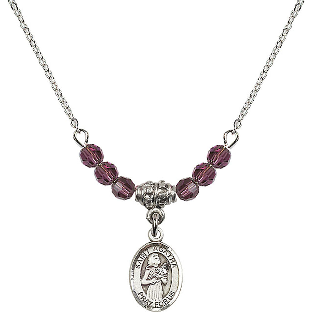 Sterling Silver Saint Agatha Birthstone Necklace with Amethyst Beads - 9003