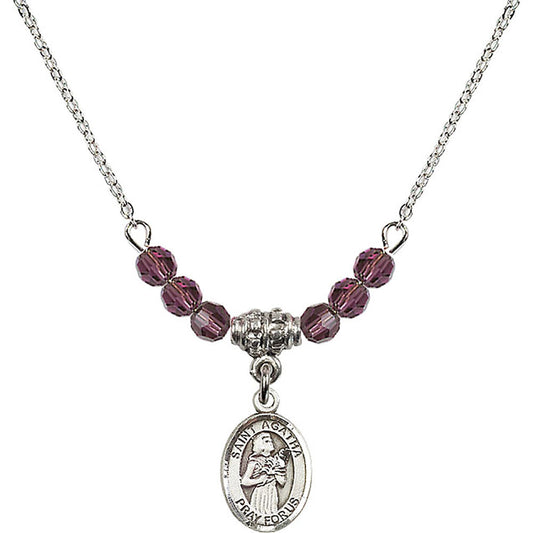 Sterling Silver Saint Agatha Birthstone Necklace with Amethyst Beads - 9003