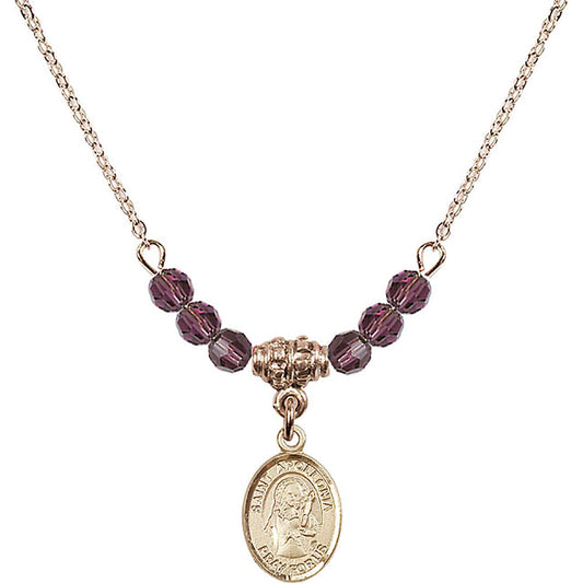 14kt Gold Filled Saint Apollonia Birthstone Necklace with Amethyst Beads - 9005