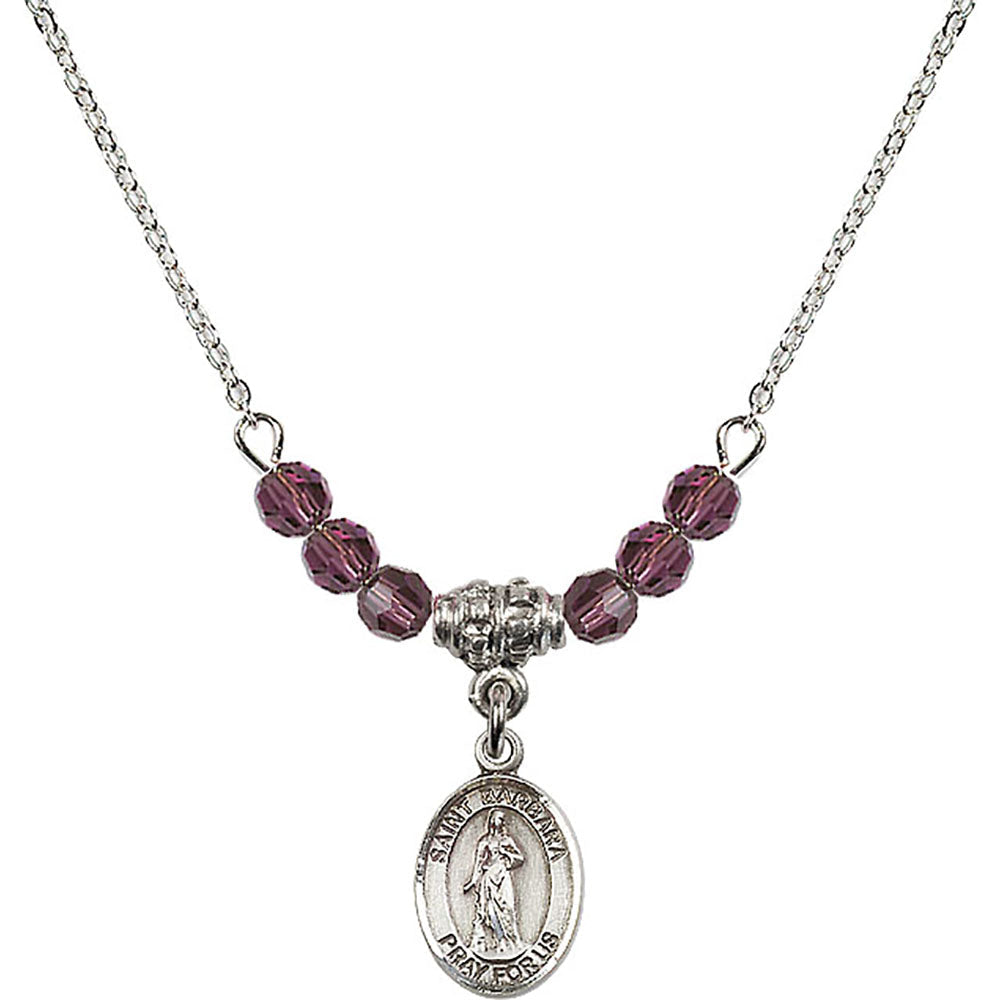 Sterling Silver Saint Barbara Birthstone Necklace with Amethyst Beads - 9006
