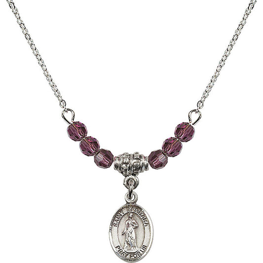 Sterling Silver Saint Barbara Birthstone Necklace with Amethyst Beads - 9006