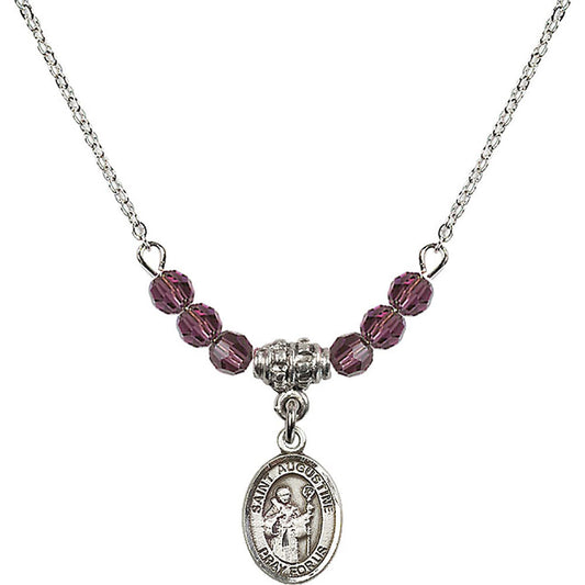 Sterling Silver Saint Augustine Birthstone Necklace with Amethyst Beads - 9007
