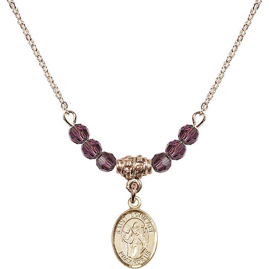 14kt Gold Filled Saint Boniface Birthstone Necklace with Amethyst Beads - 9009