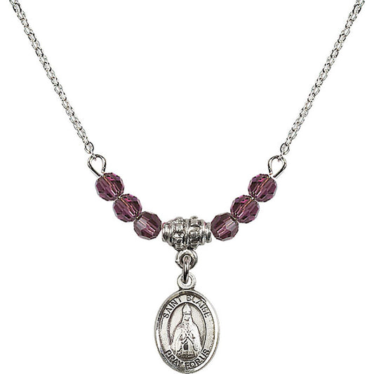 Sterling Silver Saint Blaise Birthstone Necklace with Amethyst Beads - 9010