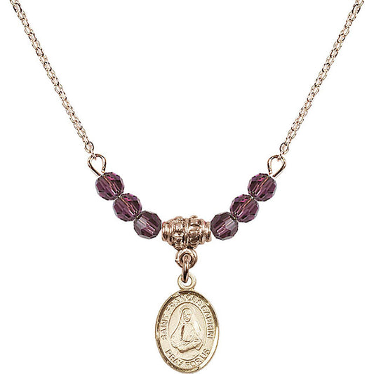 14kt Gold Filled Saint Frances Cabrini Birthstone Necklace with Amethyst Beads - 9011