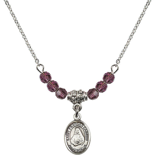 Sterling Silver Saint Frances Cabrini Birthstone Necklace with Amethyst Beads - 9011