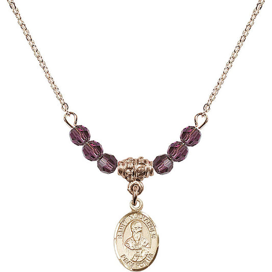 14kt Gold Filled Saint Alexander Sauli Birthstone Necklace with Amethyst Beads - 9012