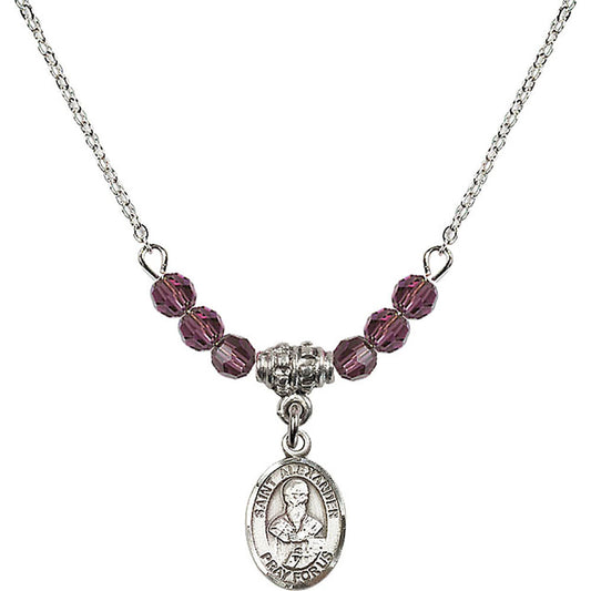 Sterling Silver Saint Alexander Sauli Birthstone Necklace with Amethyst Beads - 9012